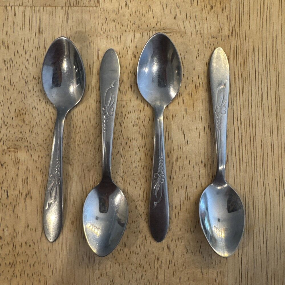 4 HB CO EVERGLO-HEATHER Solid Stainless Demitasse Tea Spoons 4.5 Inches